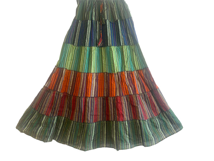 Boho Long skirt, GREEN, BLUE, RED summer layered Festival Hippie Maxi style UK 8 10 12 16