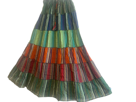 Boho Long skirt, GREEN, BLUE, RED summer layered Festival Hippie Maxi style UK 8 10 12 16