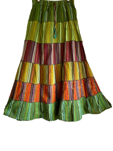 Boho Long skirt, GREEN, FERN, RED summer layered Festival Hippie Maxi style UK 8 10 12 16