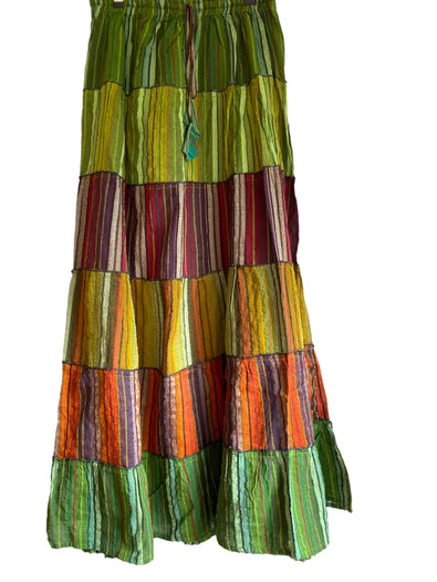 Boho Long skirt, GREEN, FERN, RED summer layered Festival Hippie Maxi style UK 8 10 12 16