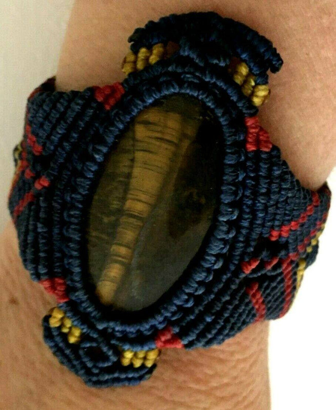 Festival Stall LTD Boho festival Clothing AZTEC Macrame CRYSTAL TIGERS EYE Boho Yoga hippy Cuff Bangle Thread Bracelet 3