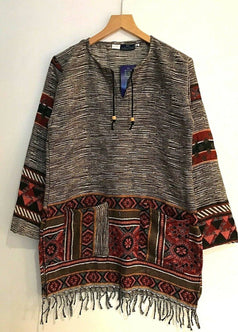 Festival Stall LTD Boho festival Clothing Boho hippie festival brown red warm tassel long sleeve blouse top tunic 12 14