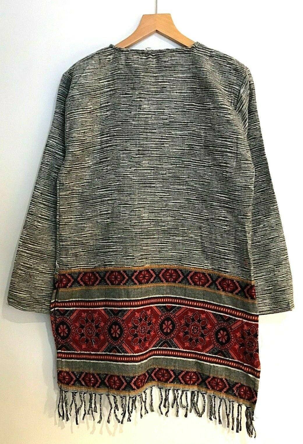 Festival Stall LTD Boho festival Clothing Boho hippie festival grey stripe warm tassel long sleeve blouse top tunic 12 14