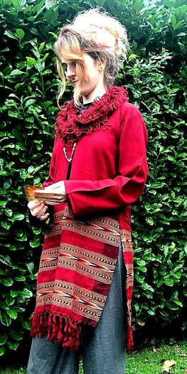 Festival Stall LTD Boho festival Clothing Boho hippie festival winter warm tassel long sleeve red top long tunic s m l