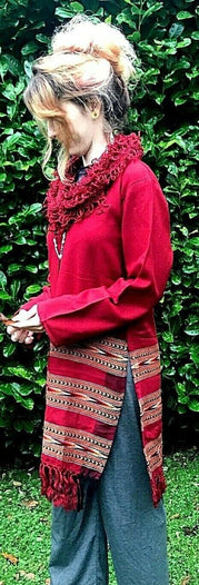 Festival Stall LTD Boho festival Clothing Boho hippie festival winter warm tassel long sleeve red top long tunic s m l