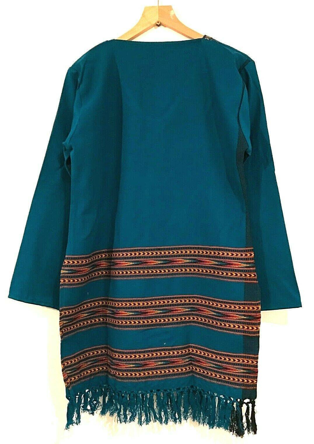 Festival Stall LTD Boho festival Clothing Boho Hippie Festival Winter Warm tassel long sleeve TEAL BLUE long Tunic S M L