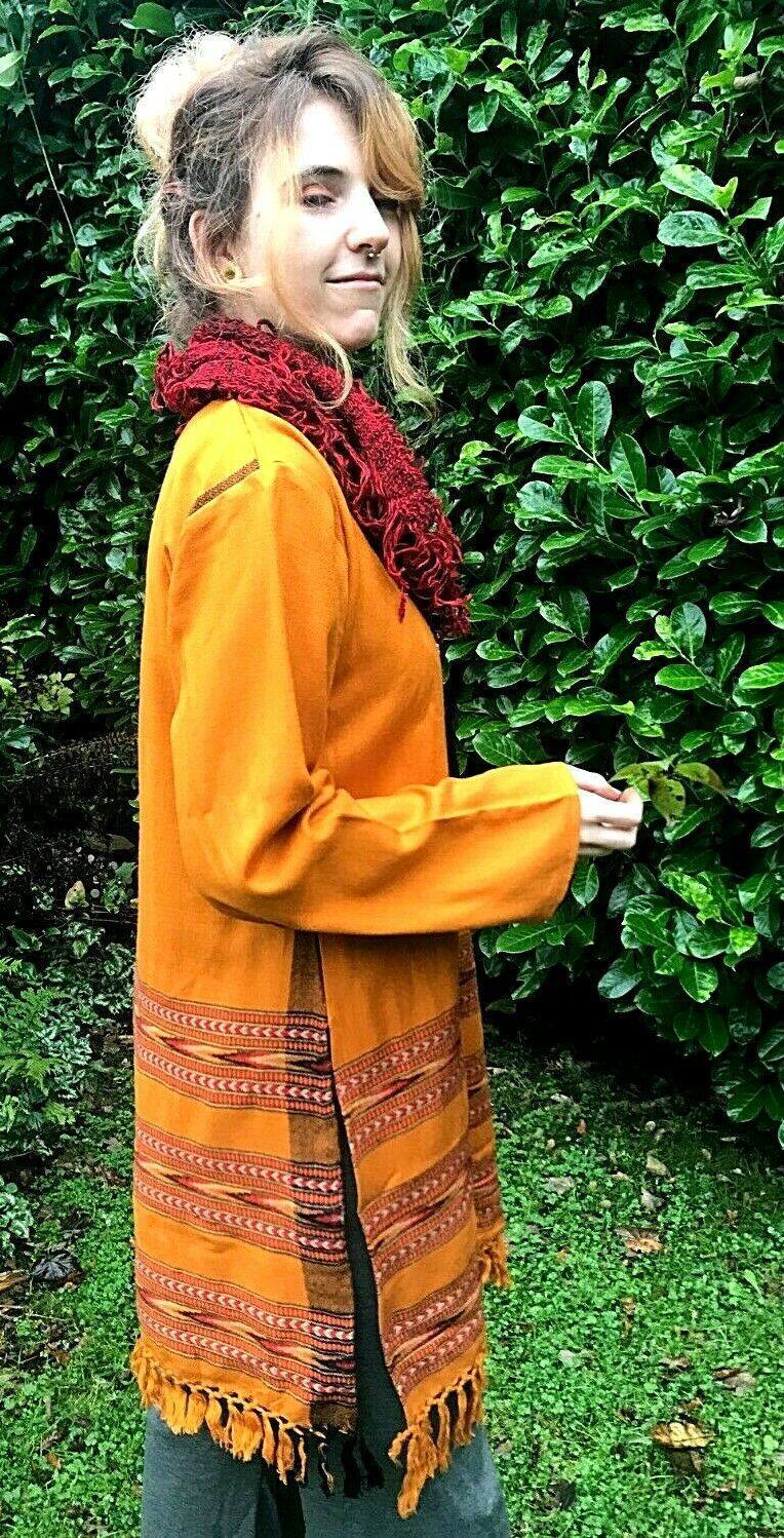 Festival Stall LTD Boho festival Clothing Boho Hippie Festival Winter Warm tassel YELLOW MUSTARD top long Tunic blouse M L