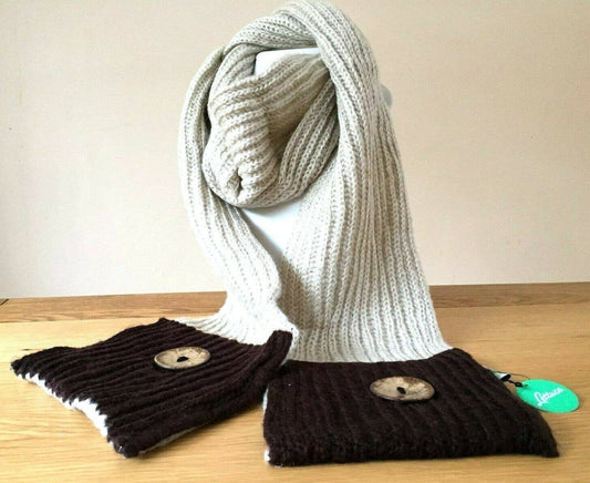 Festival Stall LTD Boho festival Clothing Boho hippy chunky BEIGE BROWN warm soft knit winter scarf present xmas gift