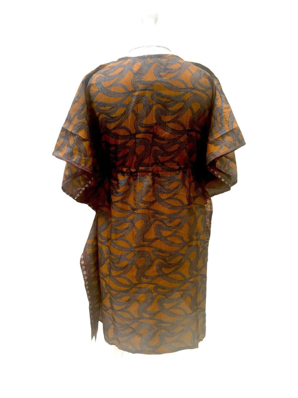 Festival Stall LTD Boho festival Clothing Boho hippy, festival, BROWN ORANGE Sari Silk, Long Tunic, Kaftan Top, Cover up, dress, one size