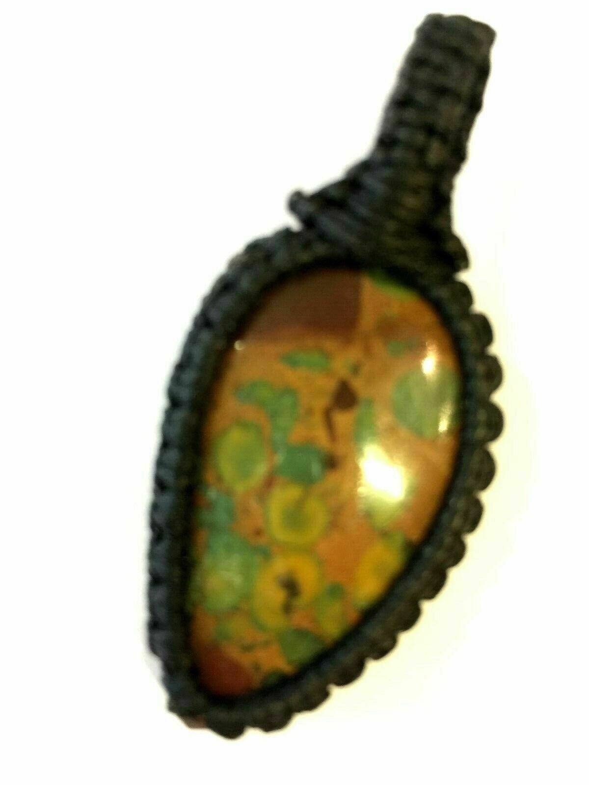 Festival Stall LTD Boho festival Clothing Boho hippy festival emo goth macrame brown green jasper pendant gemstone 43