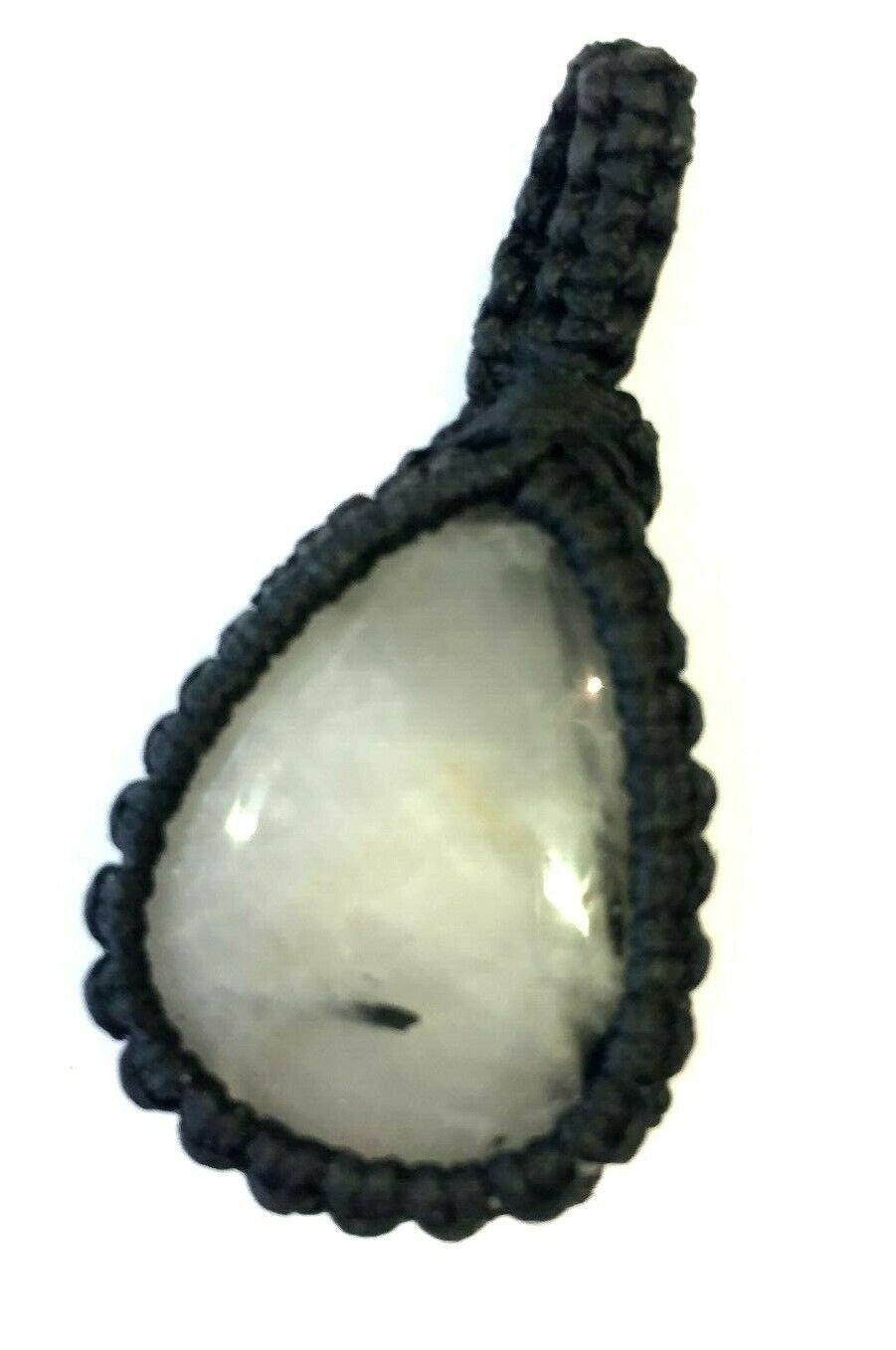 Festival Stall LTD Boho festival Clothing Boho hippy festival emo goth macrame tourmalated quartz crystal pendant 40