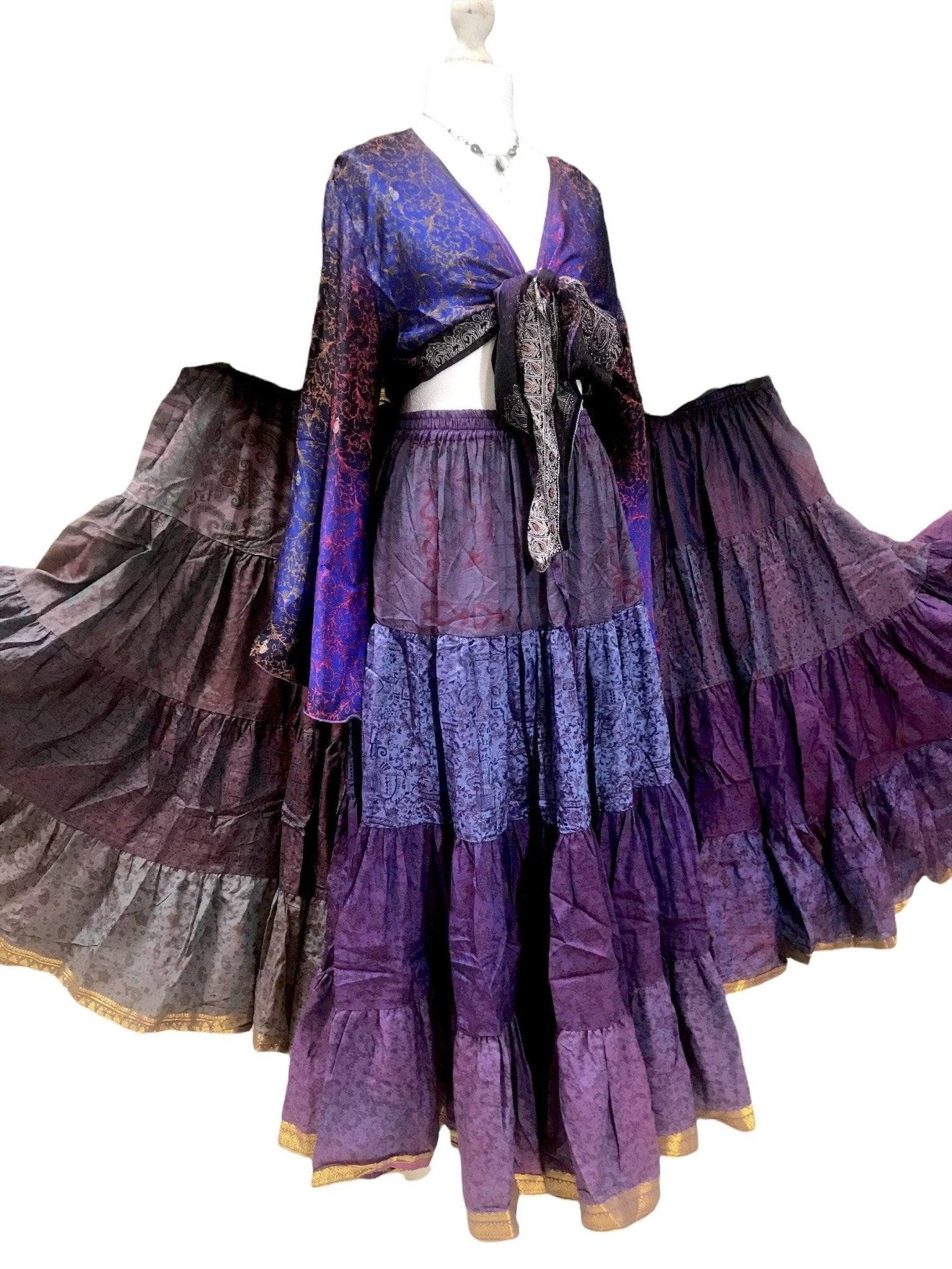 Boho hippy festival gypsy maxi long skirt purple silk uk 8 10 12 14 16 Festival Stall LTD