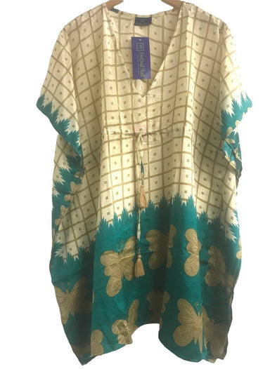 Festival Stall LTD Boho festival Clothing Boho hippy Festival JADE Sari Silk long tunic kaftan top cover up ONE SIZE