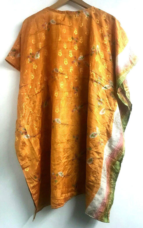 Festival Stall LTD Boho festival Clothing Boho hippy Festival Orange Sari Silk long tunic kaftan top cover up ONE SIZE