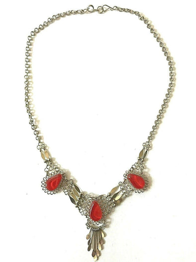 Festival Stall LTD Boho festival Clothing Boho hippy festival peruvian alpaca silver red glass statement necklace 11 gift