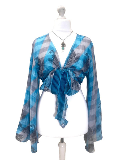 Festival Stall LTD Boho festival Clothing Boho hippy festival retro silk bell sleeve wrap kimono kaftan top uk 8 10 12 14