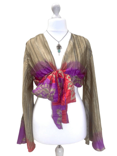 Festival Stall LTD Boho festival Clothing Boho hippy festival retro silk bell sleeve wrap kimono kaftan top uk 8 10 12 14