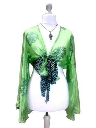 Festival Stall LTD Boho festival Clothing Boho hippy festival retro silk bell sleeve wrap kimono kaftan top uk 8 10 12 14