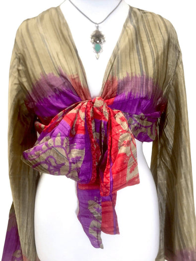 Festival Stall LTD Boho festival Clothing Boho hippy festival retro silk bell sleeve wrap kimono kaftan top uk 8 10 12 14