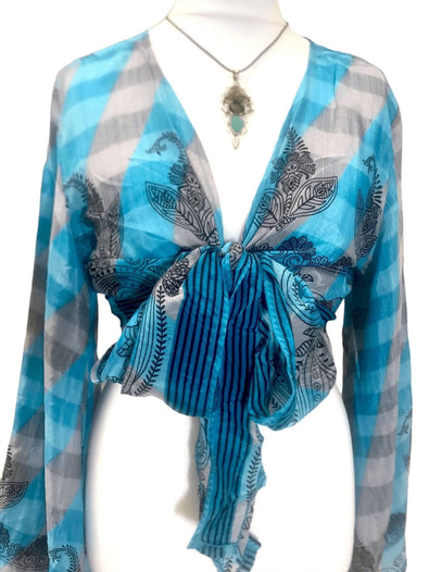 Festival Stall LTD Boho festival Clothing Boho hippy festival retro silk bell sleeve wrap kimono kaftan top uk 8 10 12 14