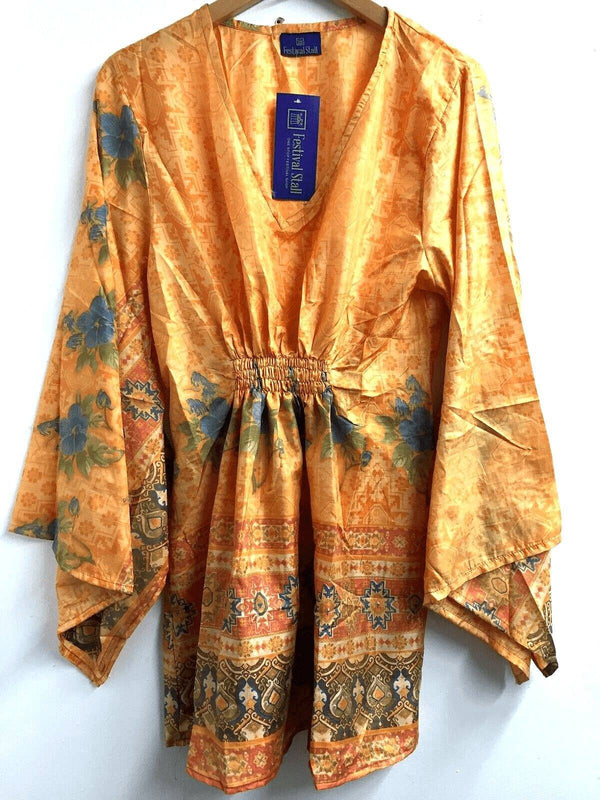 Festival Stall LTD Boho festival Clothing Boho hippy festival sari silk KAFTAN tunic top blouse cover up UK 10 12 14 16 18
