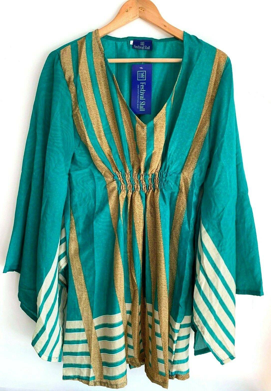 Festival Stall LTD Boho festival Clothing Boho hippy festival sari silk KAFTAN tunic top blouse dress cover up ONE SIZE 72