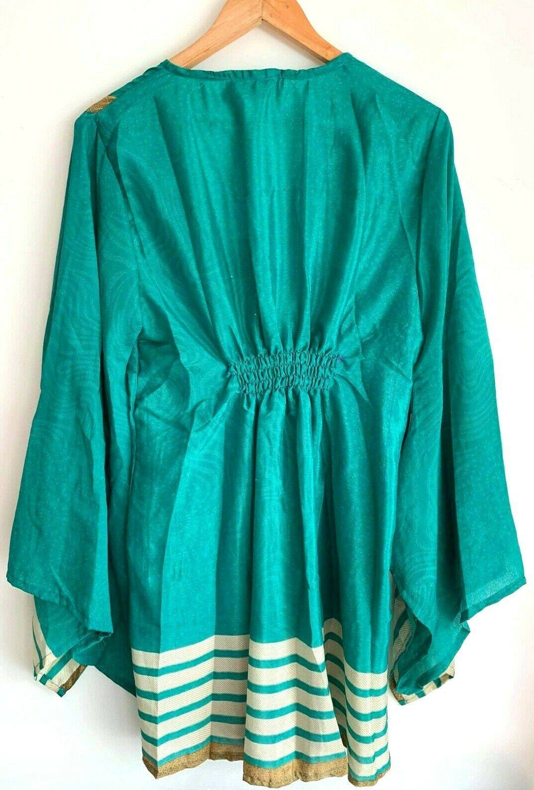 Festival Stall LTD Boho festival Clothing Boho hippy festival sari silk KAFTAN tunic top blouse dress cover up ONE SIZE 72