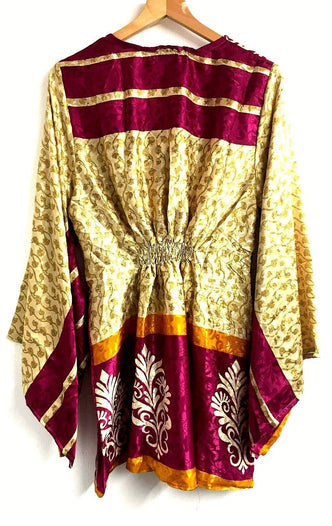 Festival Stall LTD Boho festival Clothing Boho hippy festival sari silk KAFTAN tunic top blouse dress cover up ONE SIZE