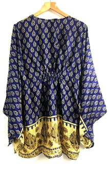 Festival Stall LTD Boho festival Clothing Boho hippy festival sari silk KAFTAN tunic top blouse dress cover up ONE SIZE