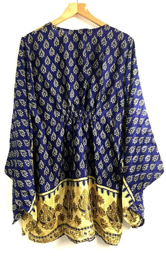 Festival Stall LTD Boho festival Clothing Boho hippy festival sari silk KAFTAN tunic top blouse dress cover up ONE SIZE