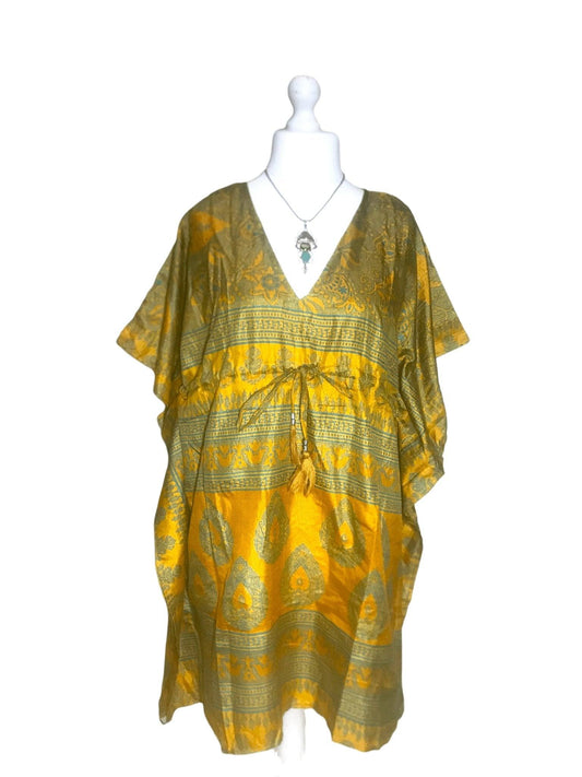 Festival Stall LTD Boho festival Clothing Boho hippy, festival Sari Silk Long Tunic, Kaftan Top Cover up dress UK 8 - 18