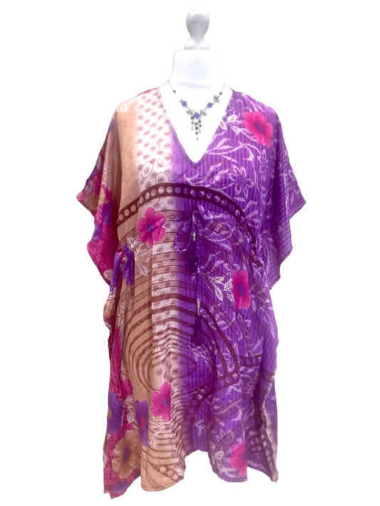 Festival Stall LTD Boho festival Clothing Boho hippy, festival Sari Silk Long Tunic, Kaftan Top Cover up dress UK 8 - 18