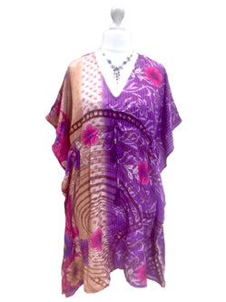 Festival Stall LTD Boho festival Clothing Boho hippy, festival Sari Silk Long Tunic, Kaftan Top Cover up dress UK 8 - 18