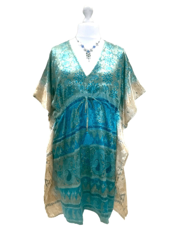 Festival Stall LTD Boho festival Clothing Boho hippy, festival Sari Silk Long Tunic, Kaftan Top Cover up dress UK 8 - 18