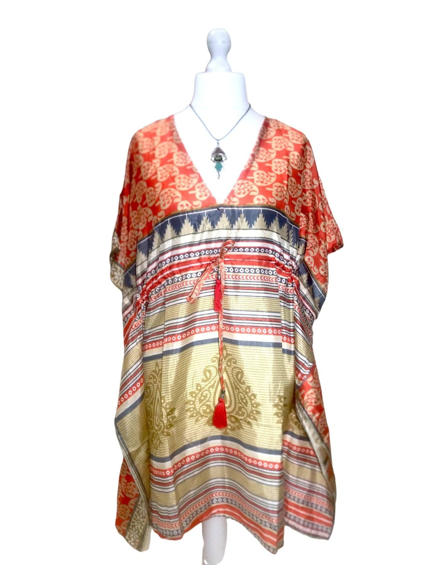 Festival Stall LTD Boho festival Clothing Boho hippy, festival Sari Silk Long Tunic, Kaftan Top Cover up dress UK 8 - 18