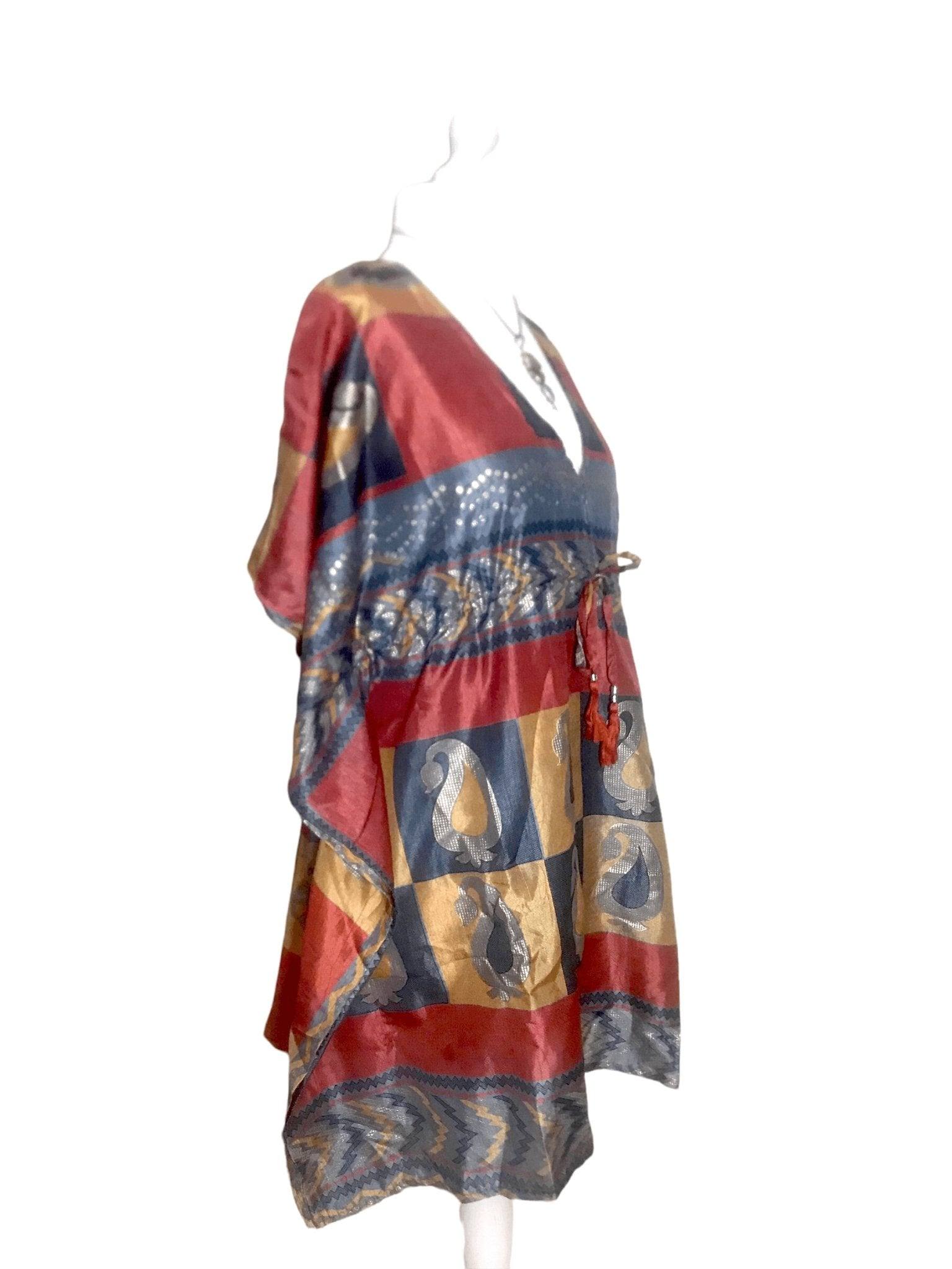 Festival Stall LTD Boho festival Clothing Boho hippy, festival Sari Silk Long Tunic, Kaftan Top Cover up dress UK 8 - 18