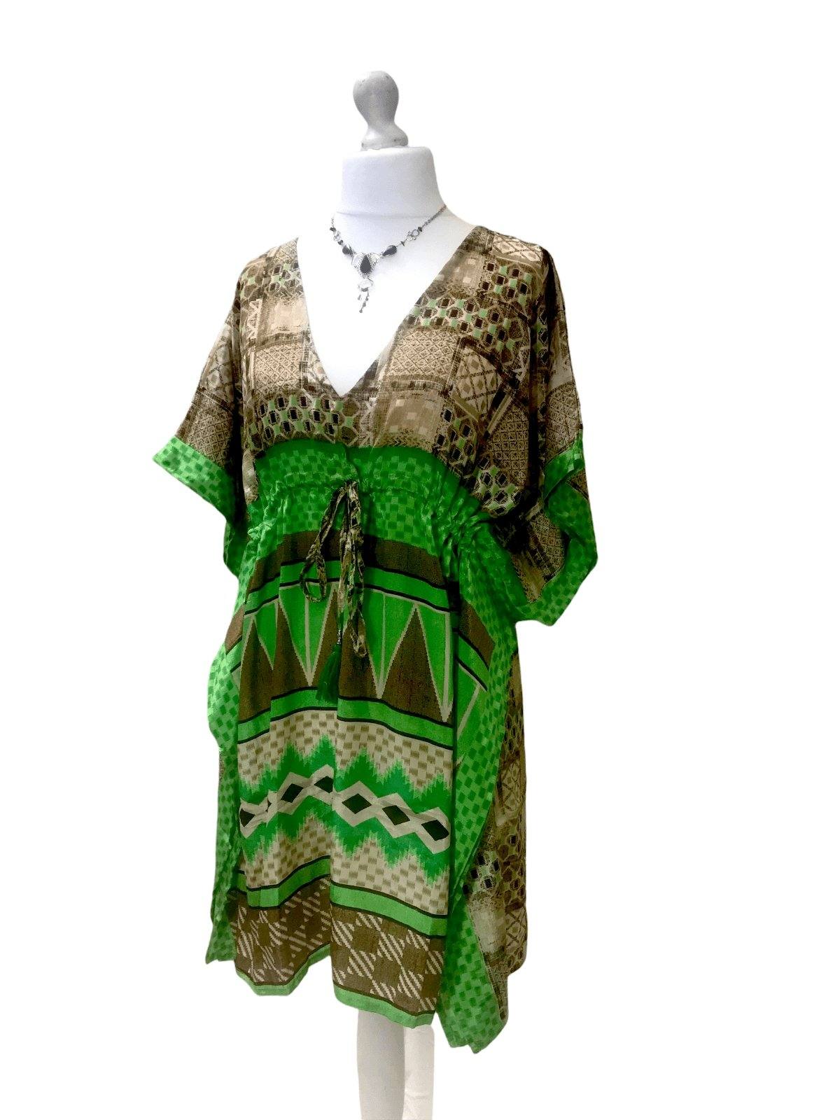 Festival Stall LTD Boho festival Clothing Boho hippy, festival Sari Silk Long Tunic, Kaftan Top Cover up dress UK 8 - 18