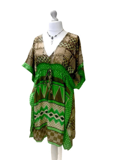 Festival Stall LTD Boho festival Clothing Boho hippy, festival Sari Silk Long Tunic, Kaftan Top Cover up dress UK 8 - 18