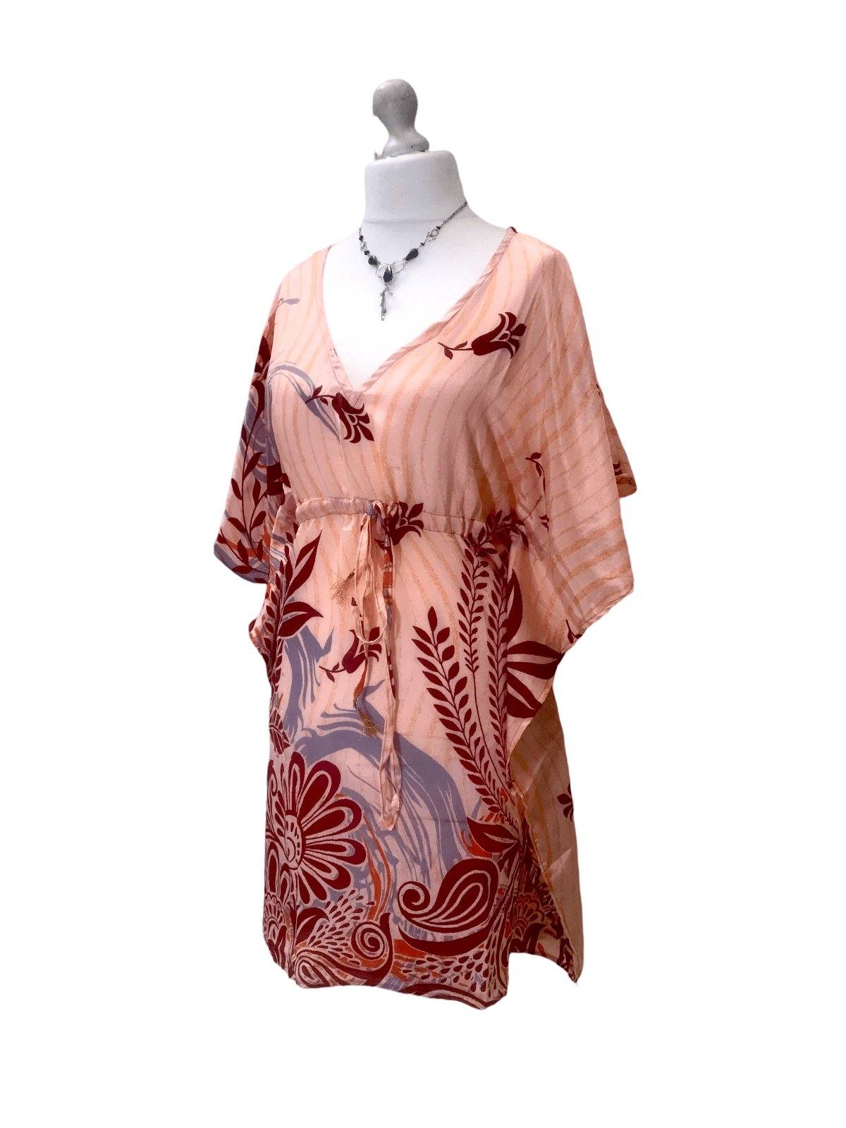 Festival Stall LTD Boho festival Clothing Boho hippy, festival Sari Silk Long Tunic, Kaftan Top Cover up dress UK 8 - 18