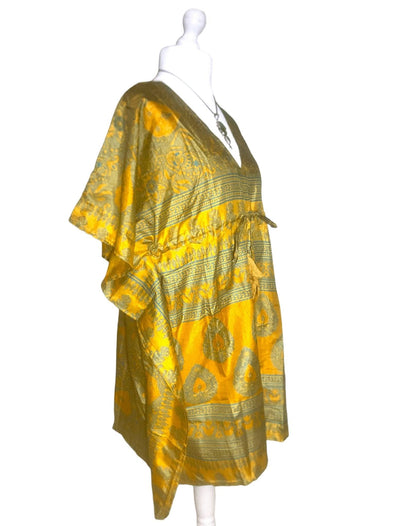 Festival Stall LTD Boho festival Clothing Boho hippy, festival Sari Silk Long Tunic, Kaftan Top Cover up dress UK 8 - 18