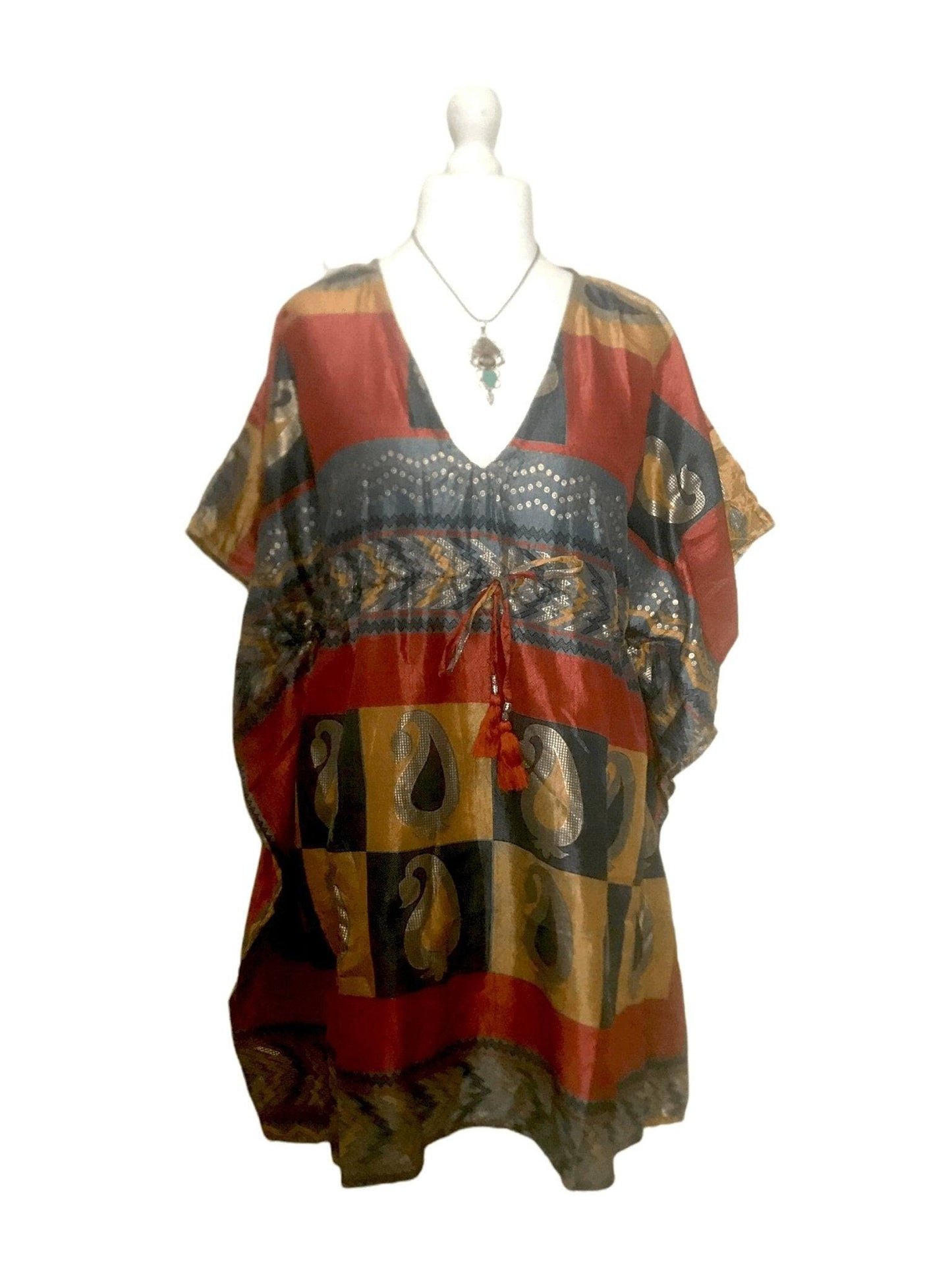 Festival Stall LTD Boho festival Clothing Boho hippy, festival Sari Silk Long Tunic, Kaftan Top Cover up dress UK 8 - 18