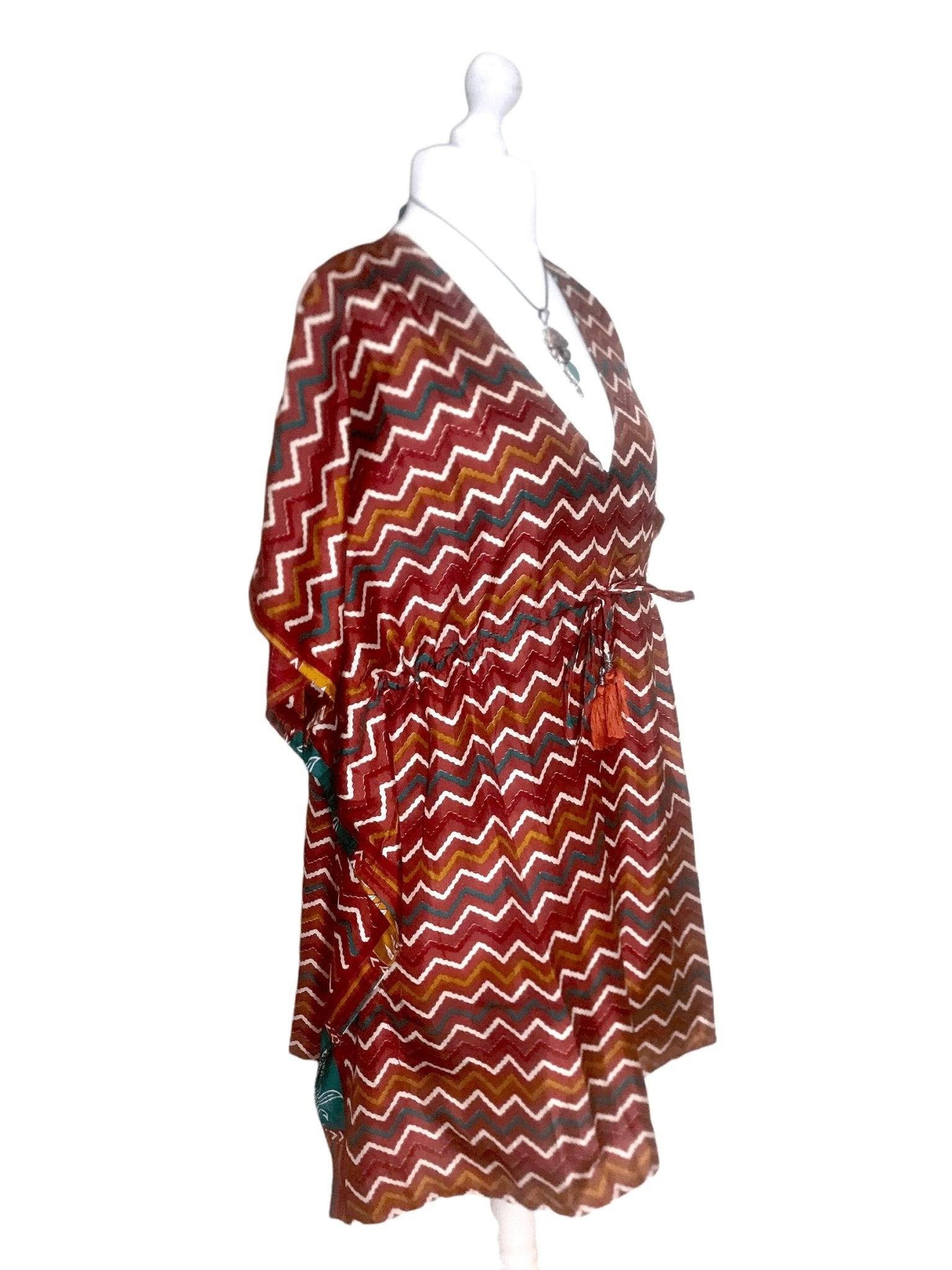 Festival Stall LTD Boho festival Clothing Boho hippy, festival Sari Silk Long Tunic, Kaftan Top Cover up dress UK 8 - 18