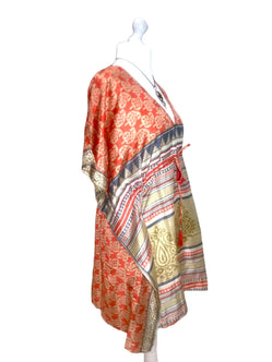 Festival Stall LTD Boho festival Clothing Boho hippy, festival Sari Silk Long Tunic, Kaftan Top Cover up dress UK 8 - 18