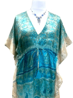 Festival Stall LTD Boho festival Clothing Boho hippy, festival Sari Silk Long Tunic, Kaftan Top Cover up dress UK 8 - 18