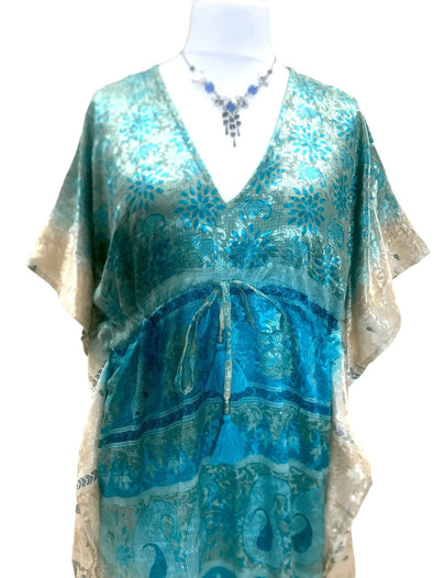 Festival Stall LTD Boho festival Clothing Boho hippy, festival Sari Silk Long Tunic, Kaftan Top Cover up dress UK 8 - 18