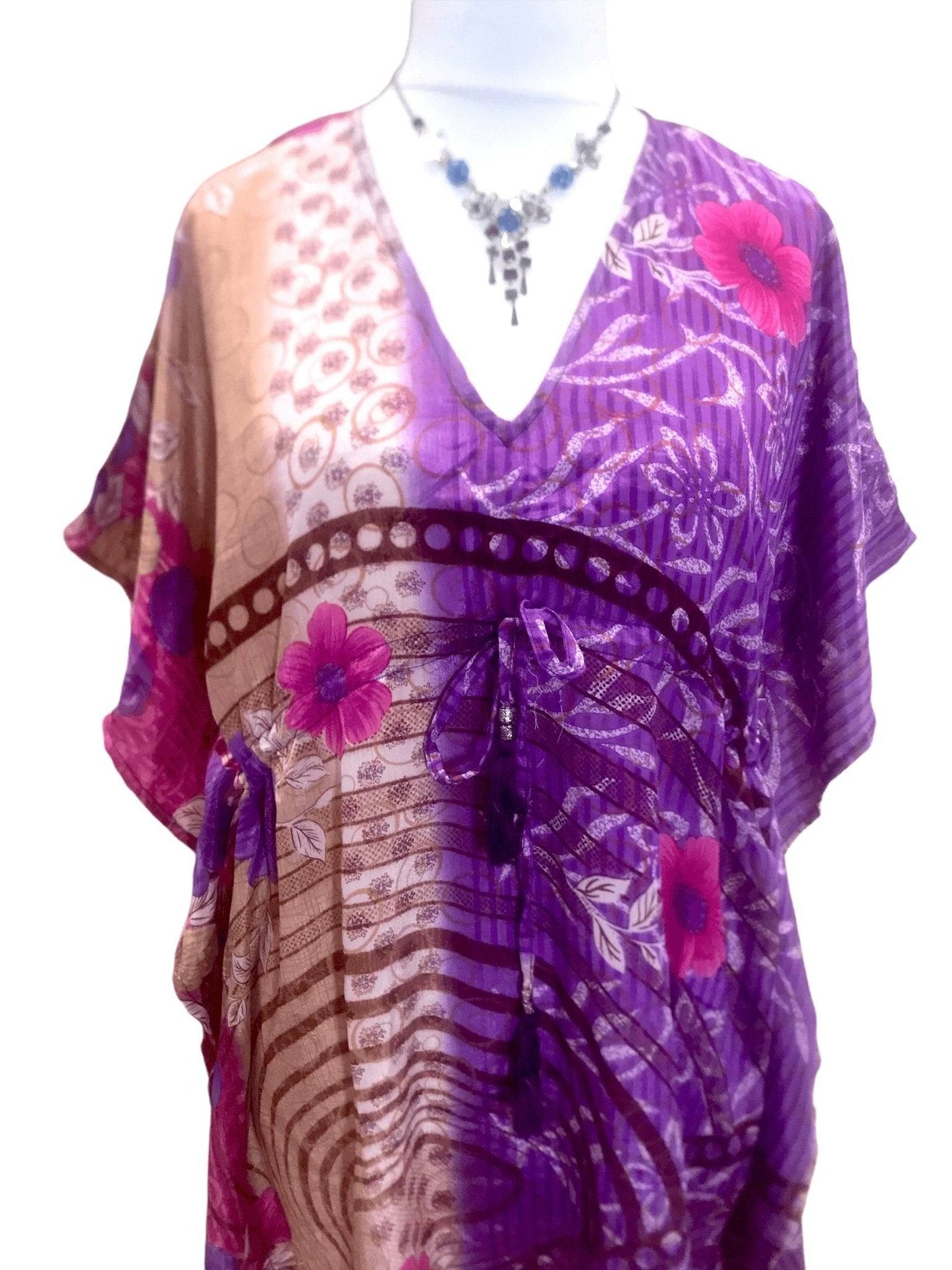 Festival Stall LTD Boho festival Clothing Boho hippy, festival Sari Silk Long Tunic, Kaftan Top Cover up dress UK 8 - 18