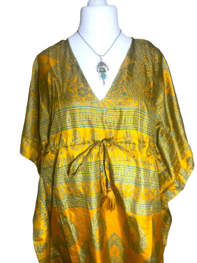 Festival Stall LTD Boho festival Clothing Boho hippy, festival Sari Silk Long Tunic, Kaftan Top Cover up dress UK 8 - 18