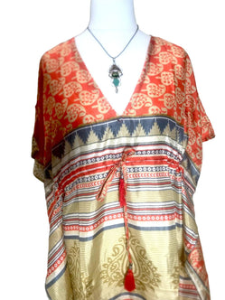 Festival Stall LTD Boho festival Clothing Boho hippy, festival Sari Silk Long Tunic, Kaftan Top Cover up dress UK 8 - 18