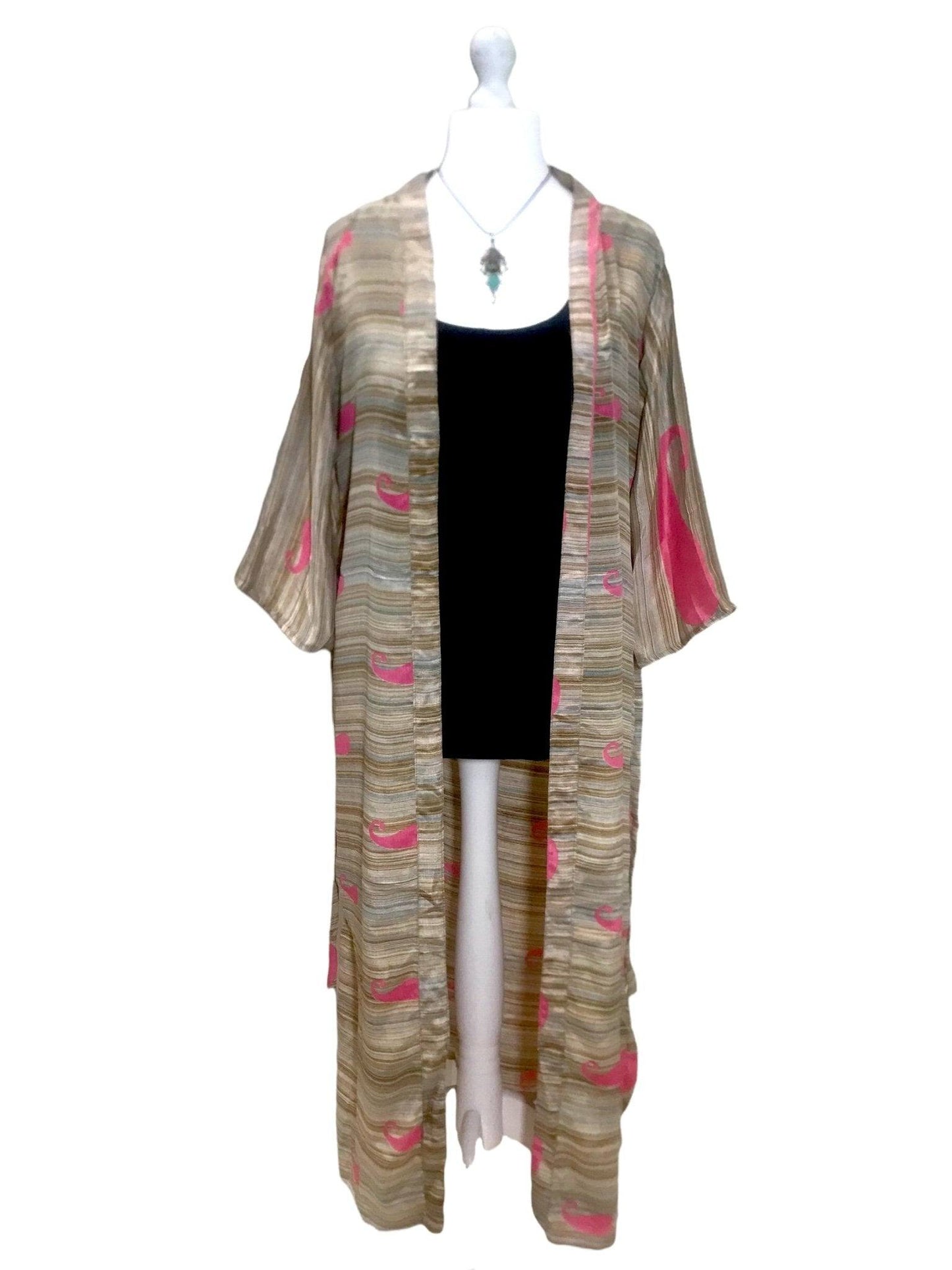 Festival Stall LTD Boho festival Clothing Boho hippy festival, silk beach summer cover up kimono robe dress uk 10 12 14 16