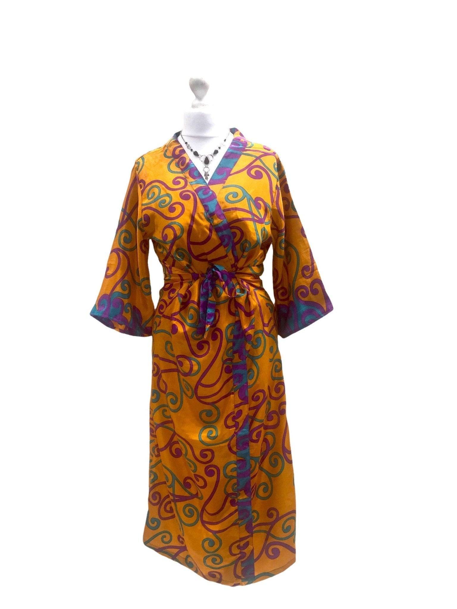 Festival Stall LTD Boho festival Clothing Boho hippy festival, silk beach summer cover up kimono robe dress uk 10 12 14 16